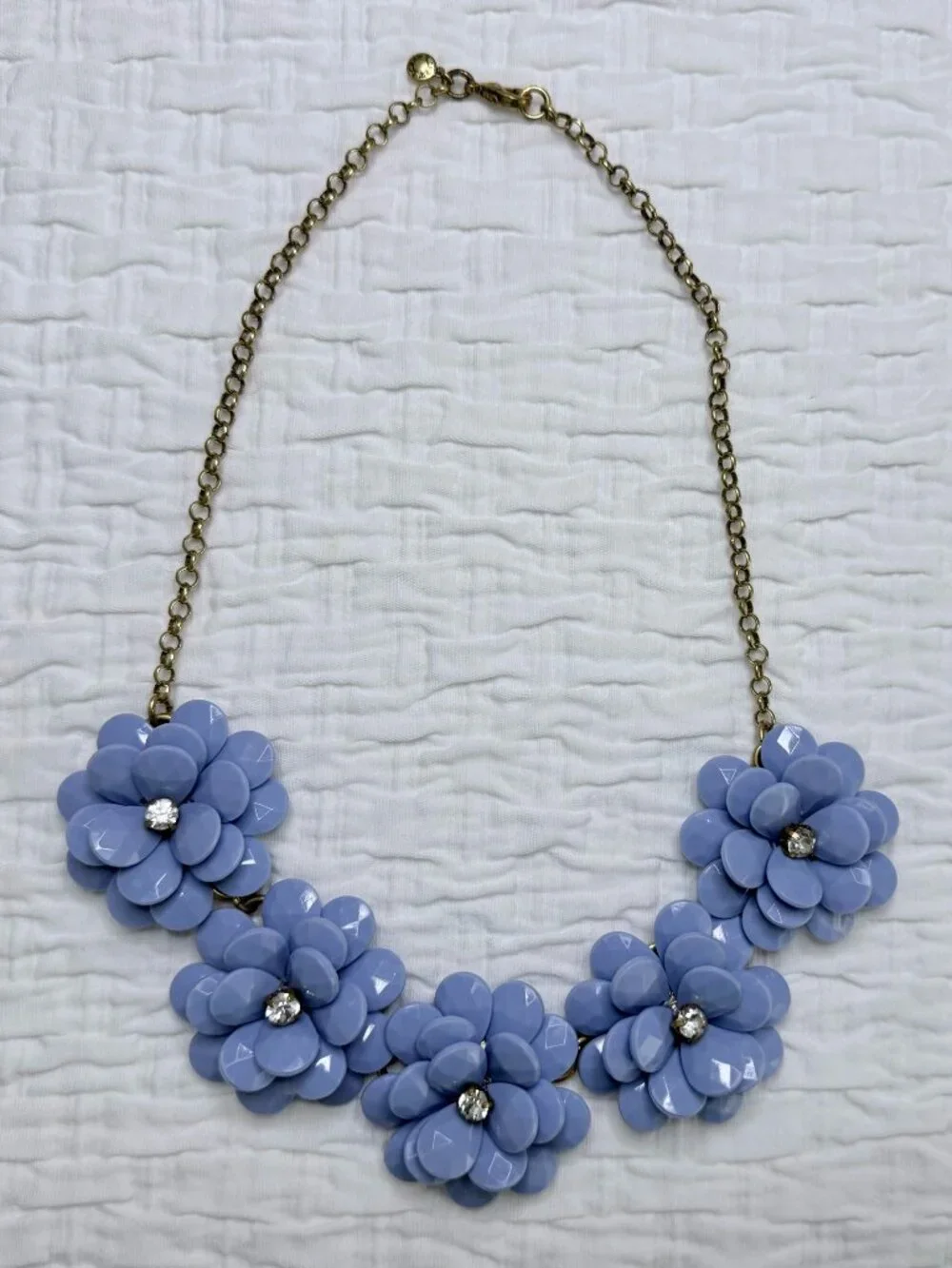 J. Crew Lavender Flower Floral Necklace w/Rhinestone Center Costume